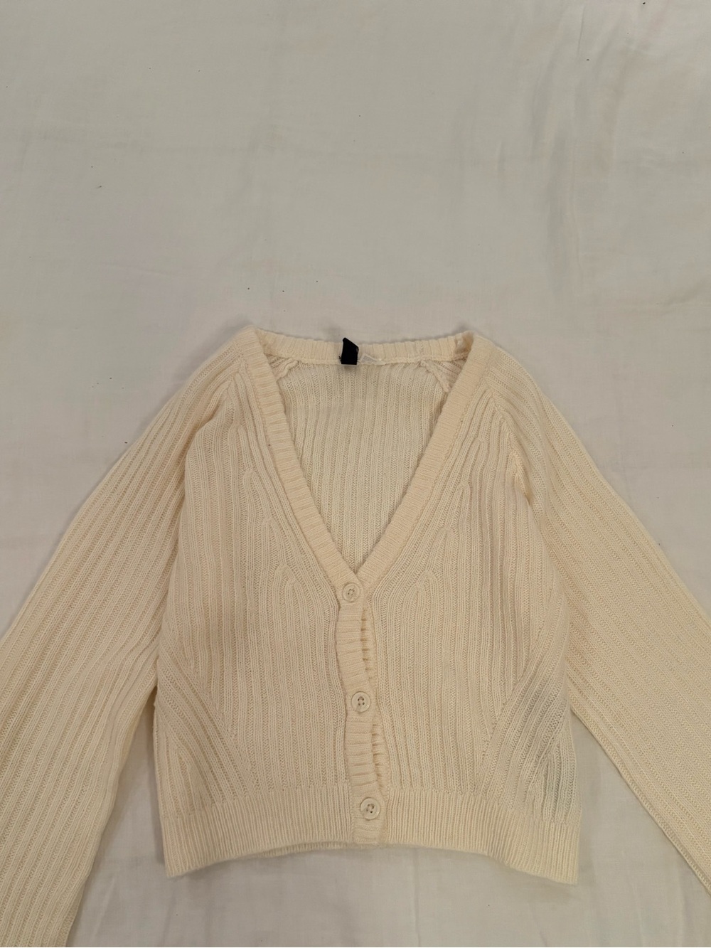 H&M Divided Cream Ribbed Button-Front Cardigan